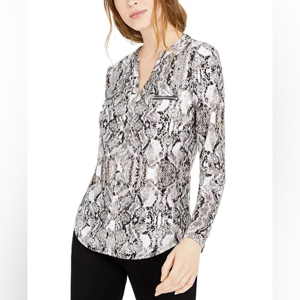 I.N.C International concepts Snake Skin Long Sleeve Silk Top